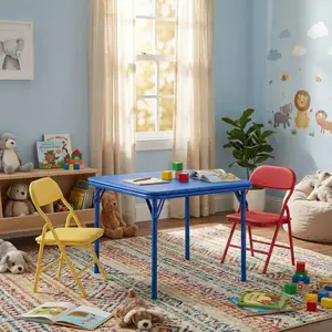 Garvee Folding Table and Chairs Set 3-Piece - Adjustable Height Toddler Activity Table with BPA-Free PP Plastic & Steel Frame for Daycare, Preschool, Home Dining Use