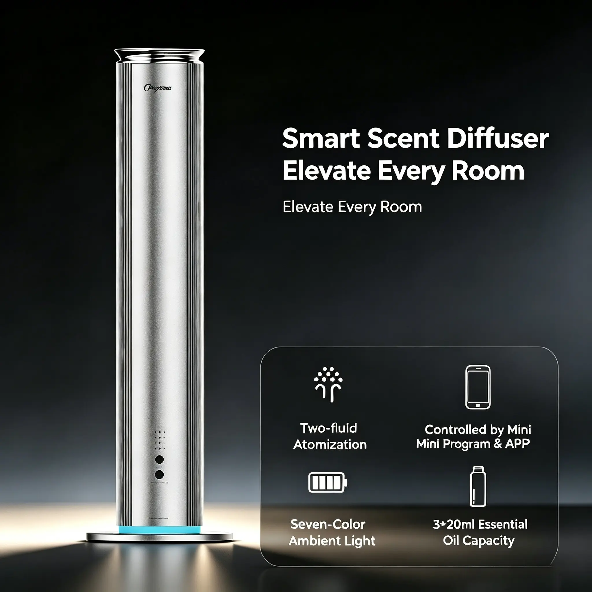 Cozaxomu Smart Waterless Scent Diffuser – Advanced Cold-Air Atomization, App & Touch Controls, 7-Color LED Light, Includes 3x20ml Luxury Hotel-Inspired Fragrance Oils for Home, Office & Yoga.