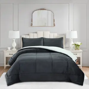 Luxury 3-PC Winter Fleece Blanket Sherpa & Flannel Comforter Set | Solid Color Plush Blanket, Ultra Warm Bedding with Thermal Insulation for Cold Nights
