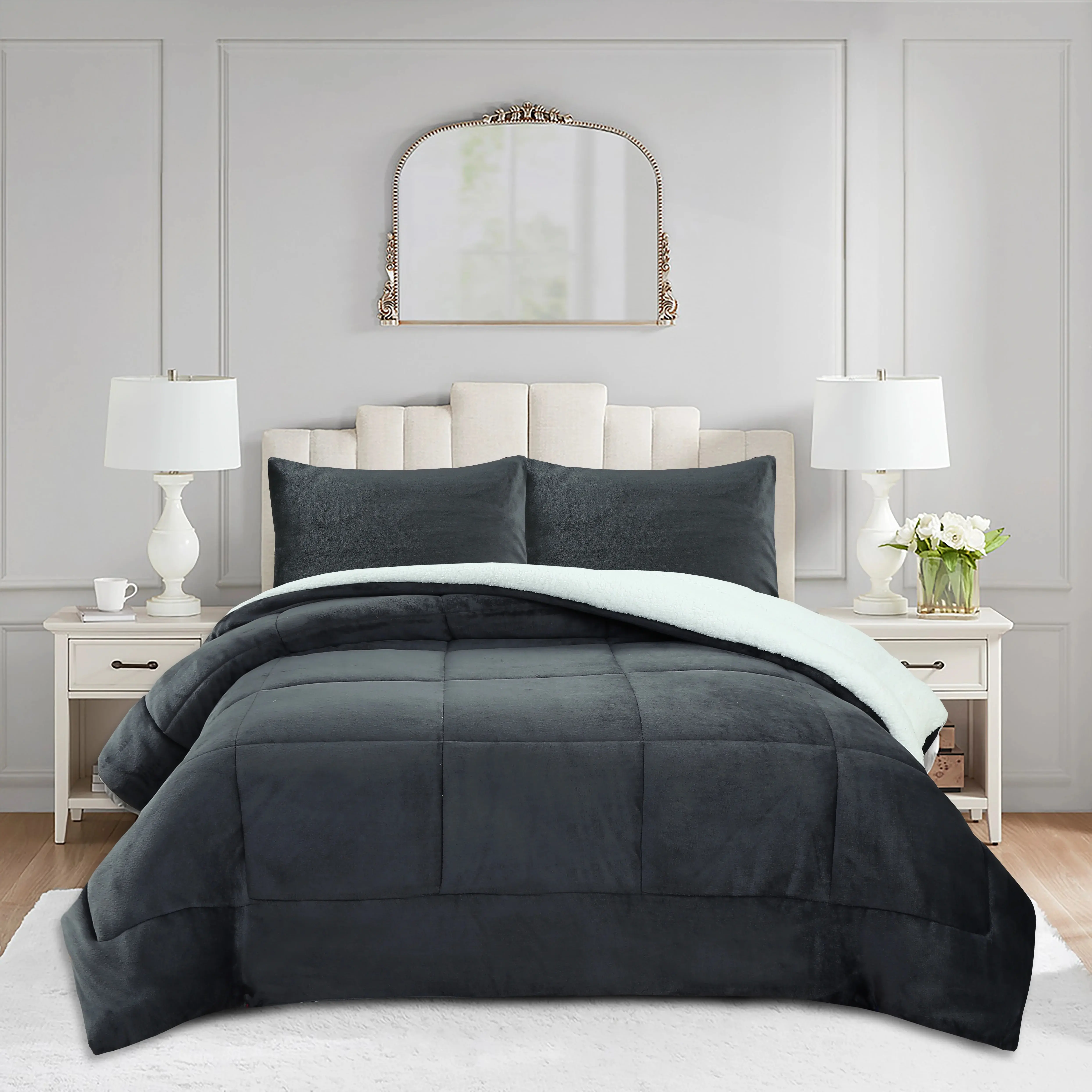 Luxury 3-PC Flannel & Sherpa Fleece Bedding Set - Ultra-Warm Comforter Set for Winter, Machine Washable