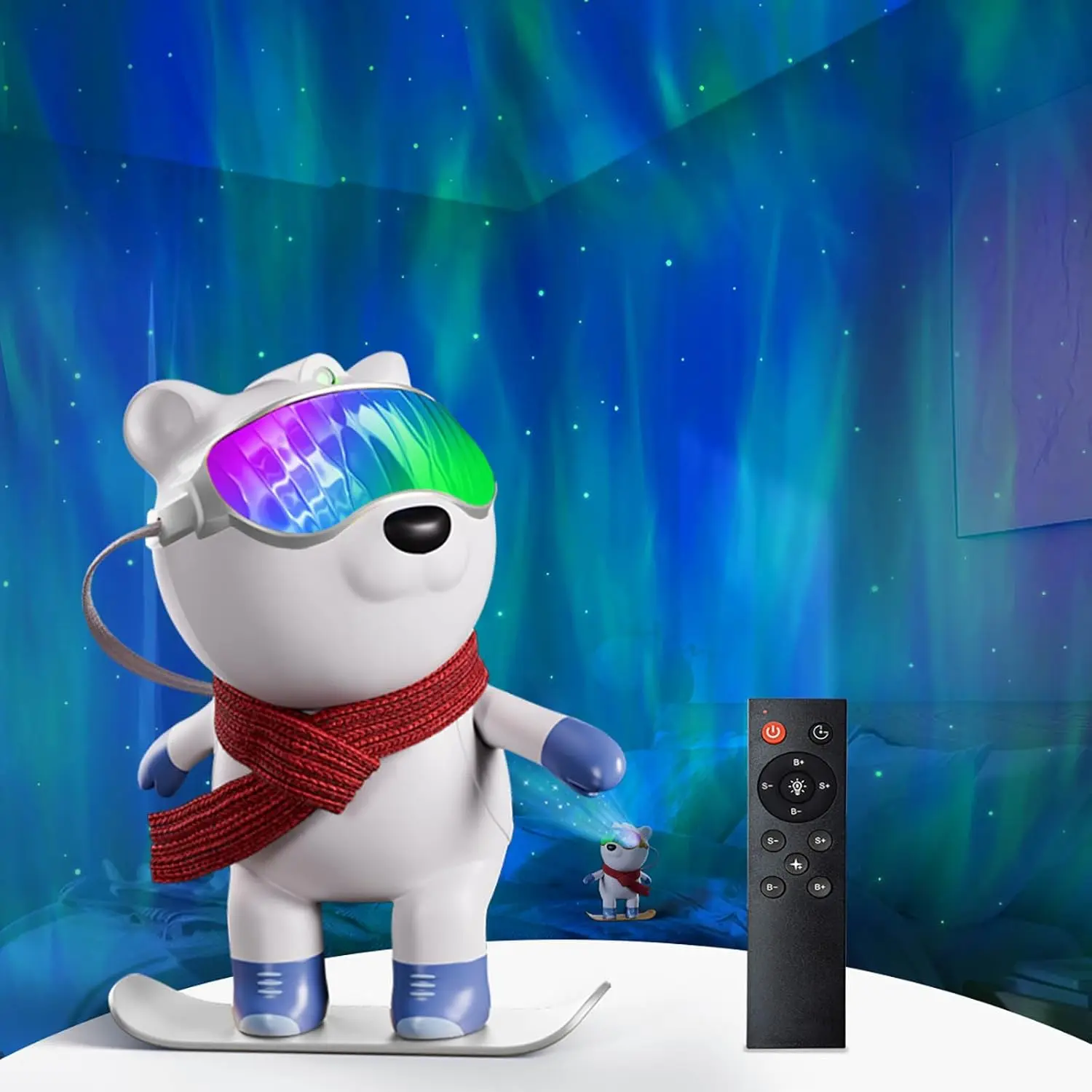 F-PSDA12 Ray Bear Galaxy Projector: Northern Lights Night Light with Remote Control, Timer, and Adjustable Star Projection for Bedroom, Gaming Room, Home Theater, and Mood Decor (White)