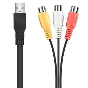 1Pc Usb Male Plug To 3 Rca Female Adapter Audio Converter Video Av A/V Cable Usb To Rca Cable For Hdtv Tv Television Wire Cord