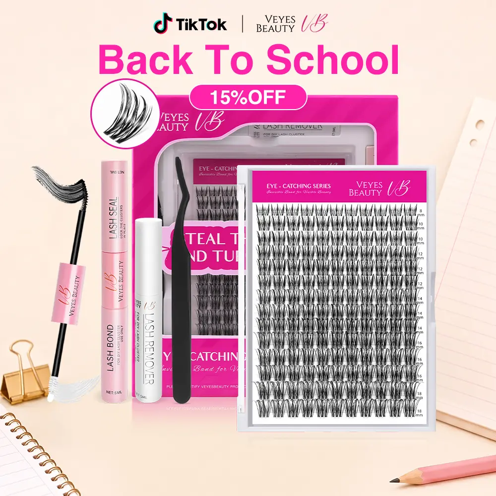 backtoschool VEYESBEAUTY VB-Flutter Cluster Lashes 100% Handcrafted Ultra-thin Extremely Fine Invisible Band False Eyelash Wispy Faux Mink Lash Mixed Length DIY Eyelash Extension for Self Makeup Cosmetic Application at Home,sunscreen,back to school