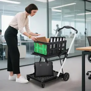 Foldable Shopping Cart for Groceries, 2-Tier Collapsible Utility Carts with Wheels, Portable Aluminum Trolley with Removable Storage Crate for Apartment, Office, Travel, Green