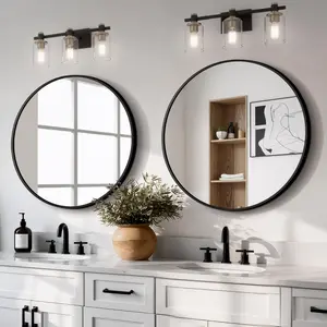 22 Inch Round Bathroom Mirror, 2 Pack Black Metal Framed Circle Wall Mirror for Over Sink, Modern  Mirror for Bathroom with Tempered Glass