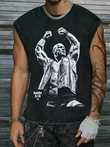 Men's Cotton Vest, Vintage Snowflake Craftsmanship, Boxing Champion Pattern, Loose Fit Wide Shoulder, Casual Commuter