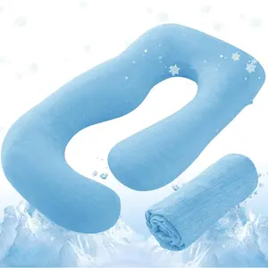 Cooling Pregnancy Pillow Cover, 57-inch U Shaped Pregnancy Pillow Case, Fits 55 to 57 Inch Maternity Pillow, Blue (No Pillow Insert)