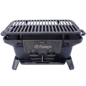 Fudajo Black 16.00x10.20x7.50 Inch Oval Cast Iron Charcoal Grill Portable Tabletop Hibachi Skillet Heavy Duty Outdoor BBQ for Picnic Patio Backyard