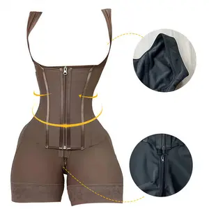 Women's Solid Color Zipper Corset Shapewear Romper, Tummy Control Shaper, Highwaist Girdle hook closure curves he body compression faja bbl Womenswear body shapewear faja snowy pad firming shape thigh Basic Minimalist body shapewear fajas body shaper high