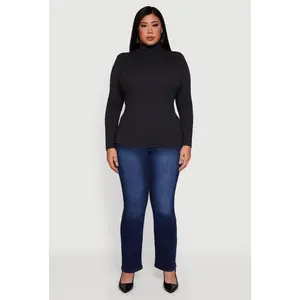 Plus Size Ribbed Knit Turtleneck Long Sleeve Top