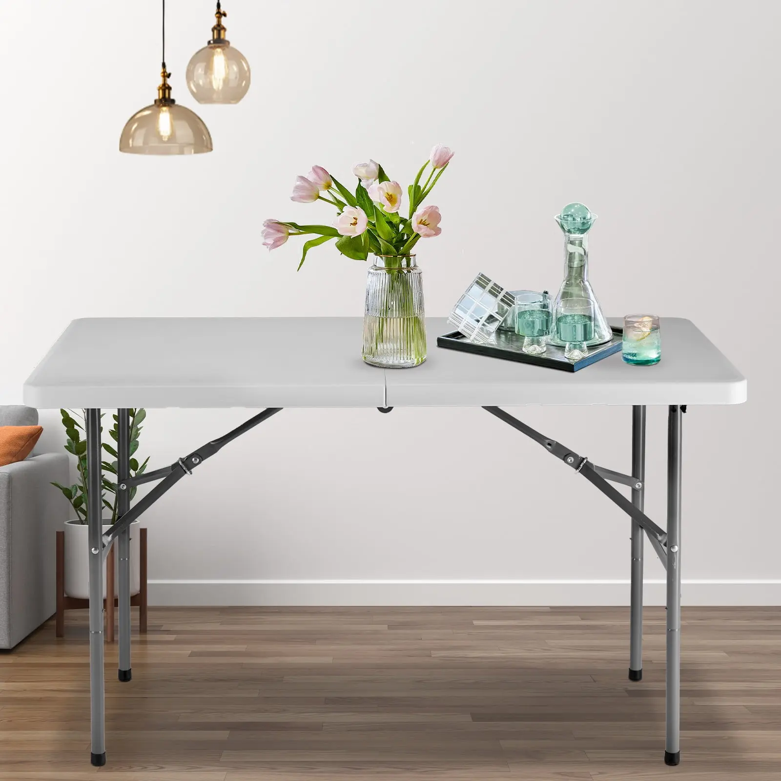 GIANNA 6FT Folding Plastic Picnic Table, Portable Fold-in-Half Outdoor Dining Table with Carrying Handle for Parties