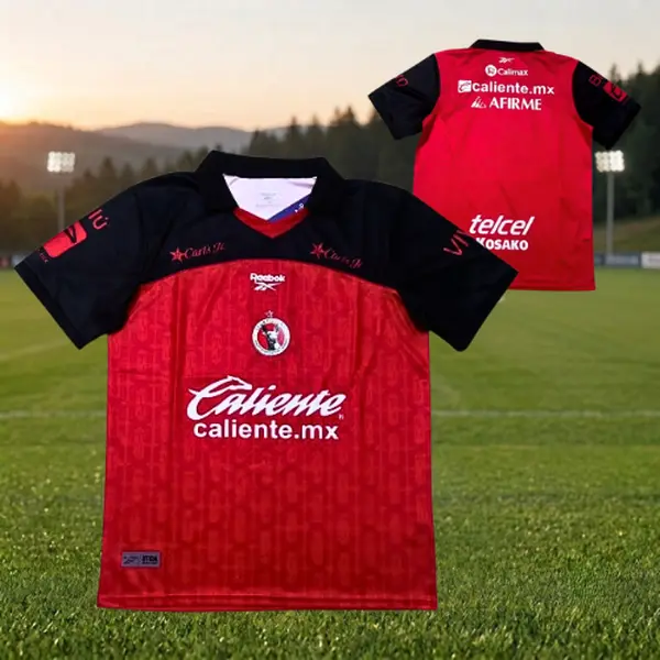 Red Black Tijuana Mexican Style Soccer Jersey Set, Short Sleeve Breathable Football Shirt, Quick Dry Sports Top, Liga MX Fan Gear