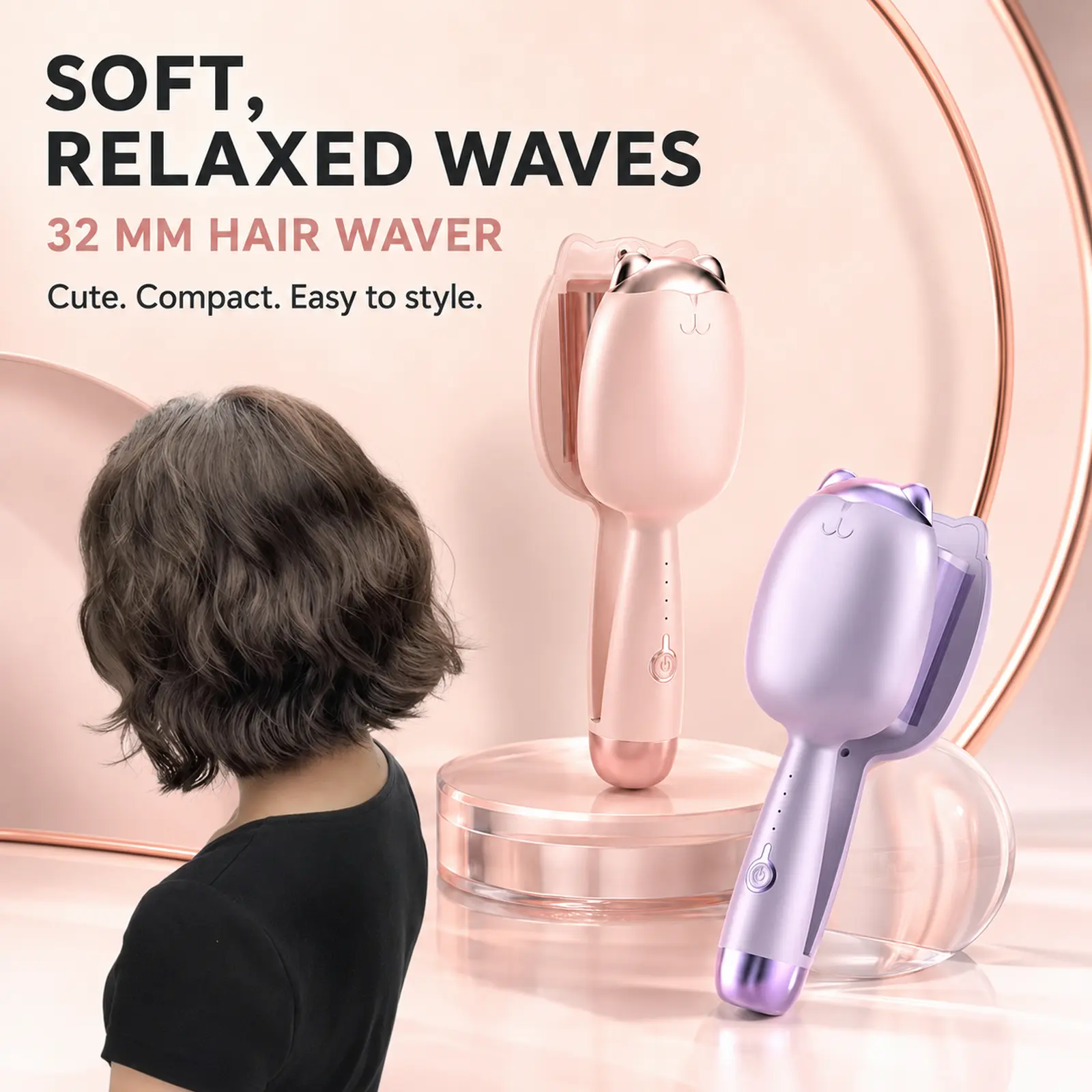 Hair Waver for Women, 32mm Deep Wave Hair Crimper for Beach Waves, Ceramic Curling Iron with 4 Heat Settings and 30-Second Heat-Up