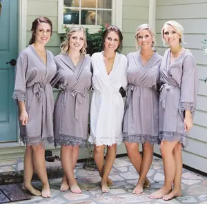 Bridesmaid Robes - Lace Bridal Robe - Bride Robe - Bridal Party Robes - Bridesmaid Gifts - Cotton Robe - Kimono Robe - Lace Robe