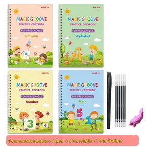 4 Pack Magic Grooved Copybook Set - Reusable Handwriting Practice Workbook - Auto Fade Ink - Fix Messy Writing Fast - Montessori Educational Toy - Best Easter Basket Stuffer Gift
