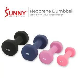 Sunny Health & Fitness Neoprene Hex Dumbbells Pair Set of 2 Non-Slip Handles Durable Strength Training 2-10 lbs Options for Home Gym Workout