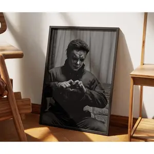 Heart Maker Michael Myers Poster|   Funny Halloween Wall Art|   Black and White Decor(Note: Frame shown for display only)