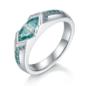 The Eye of Horus Lake Water blue horse eye 5*10mm naked stone 1 carat blue green synthetic Moissanite silver ring for men and women the same simple fashion high-end jewelry