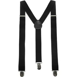 Solid Color Men's Suspenders with 3 Strong Clips, Adjustable