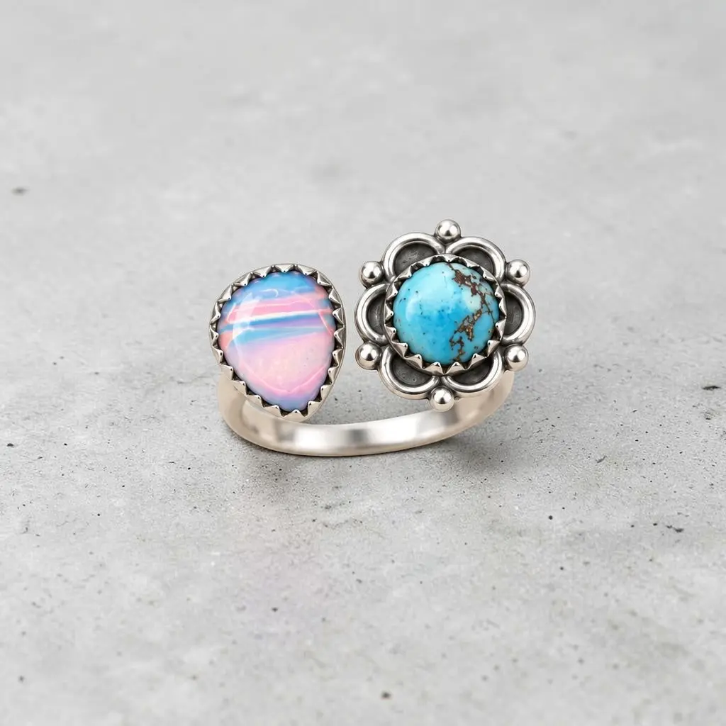 Golden Hills Turquoise & Aurora Opal Floater Ring
