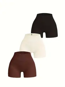 3pcs/set Summer Running Sports Fitness Shorts Seamless European And American Fitness High Waist Tight Yoga Pants