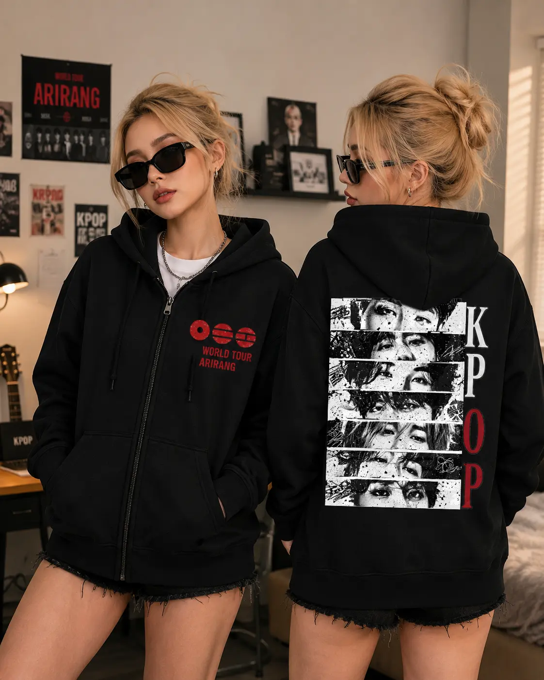 Retro ARIRANG Kpop Hooded Zip Sweatshirt, Kpop Merch, 2026 Kpop Tour Merch, Hoodie Zip Concert Outfit, Hooded Sweatshirt With Front Pocket, Casual Daily Streetwear, Zip Hoodie, Trendy Graphic Hoodies, Hooded Top, Music Fan Gift
