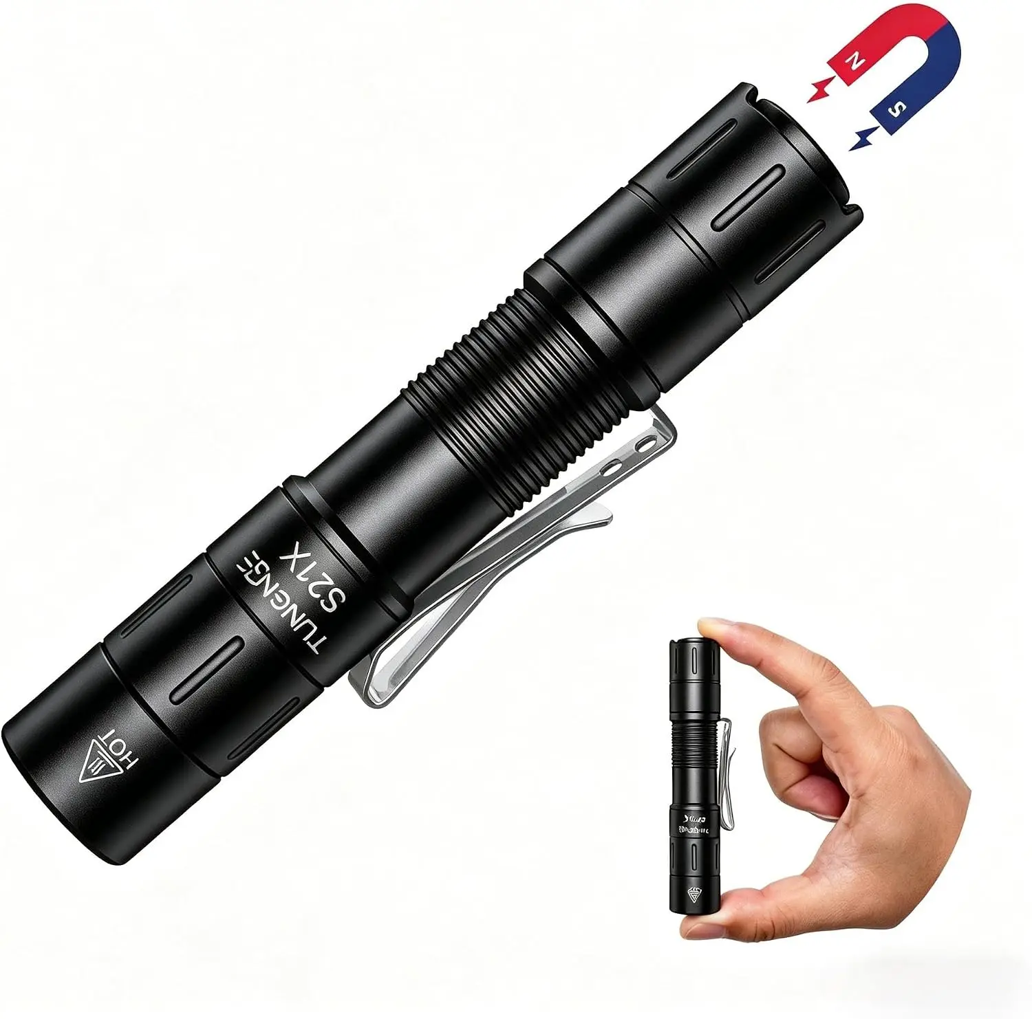 S21X 880Lm Rechargeable EDC Mini Flashlight with Magnet,LED Pocket Light | IP68, Aluminum, Tactical Switch, Hands-Free, Red/Orange/White Diffusers, USB-C, Compact, Hiking, Emergency