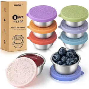 8 Pack - 1.6 Oz Small Salad Dressing Containers To Go, Leakproof Condiment Containers with Lids Reusable Stainless Steel Sauce Cups for Lunch Boxes Kitchen Storage Picnics Travel Meal Prep