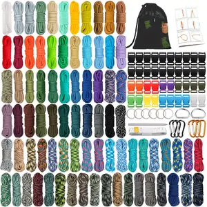 136pcs Multi-Color Braided Paracord Set - Outdoor Sports 7-Strand Rope, Camping & Hiking Gear, 5lb Tensile Strength, Polyester Blend - For Adventurers & Outdoor Enthusiasts - Perfect for Camping, Hiking, Survival & DIY Projects