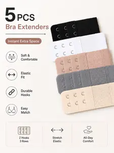 5PCS Bra Extender Hooks, 2-Hook Elastic Bra Strap Extenders, Adjustable Non-Slip Bra Extension Buckle for Lingerie