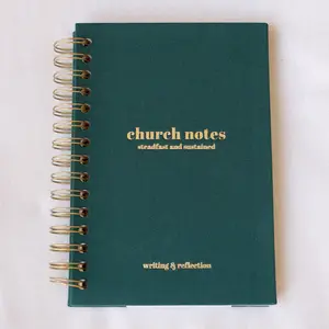 Church Notes Journal - Dark Pine Green Linen by Steadfast and Sustained - Christian Sermon Notebook to Write Verses, Key Points, Notes, and Apply the Message - Men or Women Gift Idea