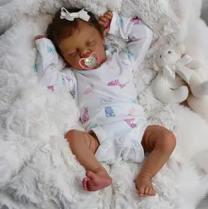 18 Inch Vinyl Reborn Doll with Closed Eyes Full Limbs Soft Cloth Body Rooted Hair for Kids Birthday Gifts Lifelike Baby Doll with Powder Scent and Clothes Suit Soft Stuffed Dolls