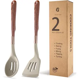 Spatulas Set, Nonstick  Spoon & Turner Spatula Set, Serving Spoon kitchen Spatula for Cooking Fish, Eggs,Flipper, Cooking Utensils Set 2 count (khaki-slotted spoon & spatula)