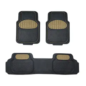 Beige Heavy Duty ClimaProof Trimmable Custom Size Non-Slip Rubber Car Floor Mats, Cars Accessories with Fluid Guard, Automotive Interior Accessory