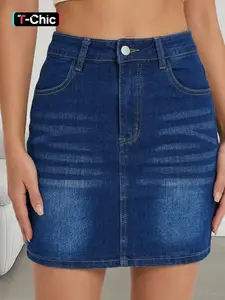 Women's High Waisted Dark Wash Denim Mini Skirt, Bodycon Stretchy Slim Fit, Butt Lifting, Casual Bottoms, Y2K Coquette Chic, Summer Street Style