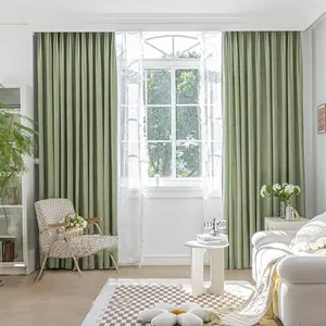 French Cream Style Light Double Layer Curtains, Velvet Blackout Drapes, Bedroom Living Room Hooks, Noise Reduction Insulation