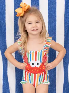 Crab Striped Ruffle One-Piece Swimsuit
