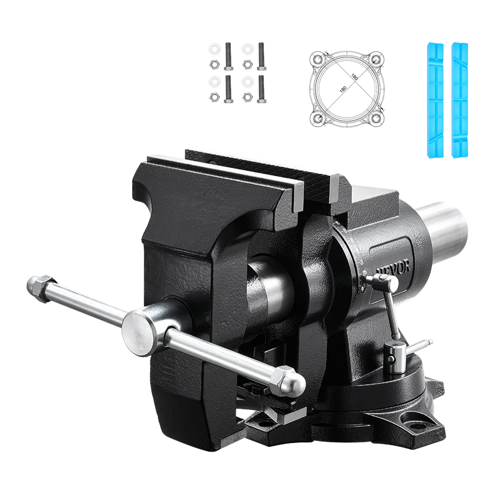 【summerfinds】VEVOR Heavy Duty Multipurpose Vise, Hardware Repair Tool, 5.5" Jaw Width, 5" Max Jaw Opening, 2.76" Throat Depth, 3.11"x2.56" Anvil, 360° Swivel Base & Locking Head, for Drilling, Pipe Cutting, Parts, Cast Iron