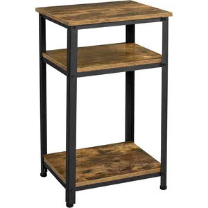 3-Tier End Table, Industrial Side Telephone Table with Storage Shelf for Living Room, Rustic Brown