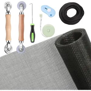 Screen and Screen Door Repair Kit, 48"x118" Charcoal Fiberglass Mesh with Rolling - Window Screen & Sliding Screen Door Replacement for Windows