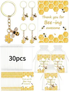 30-Pack Bee Keychains, Keychain for Bags, Teacher Appreciation Gift Set, Metal Bee Pendant, Durable Zinc Alloy, Includes Thank You Card & Organza Bag
