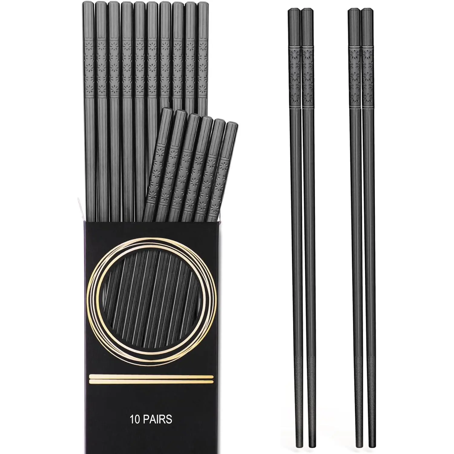 Black Cherry 10-Pairs Reusable Fiberglass Chopsticks Set, 9.5in Japanese-Chinese Style Tableware, Non-Slip, Dishwasher Safe for Home & Festive Party Use