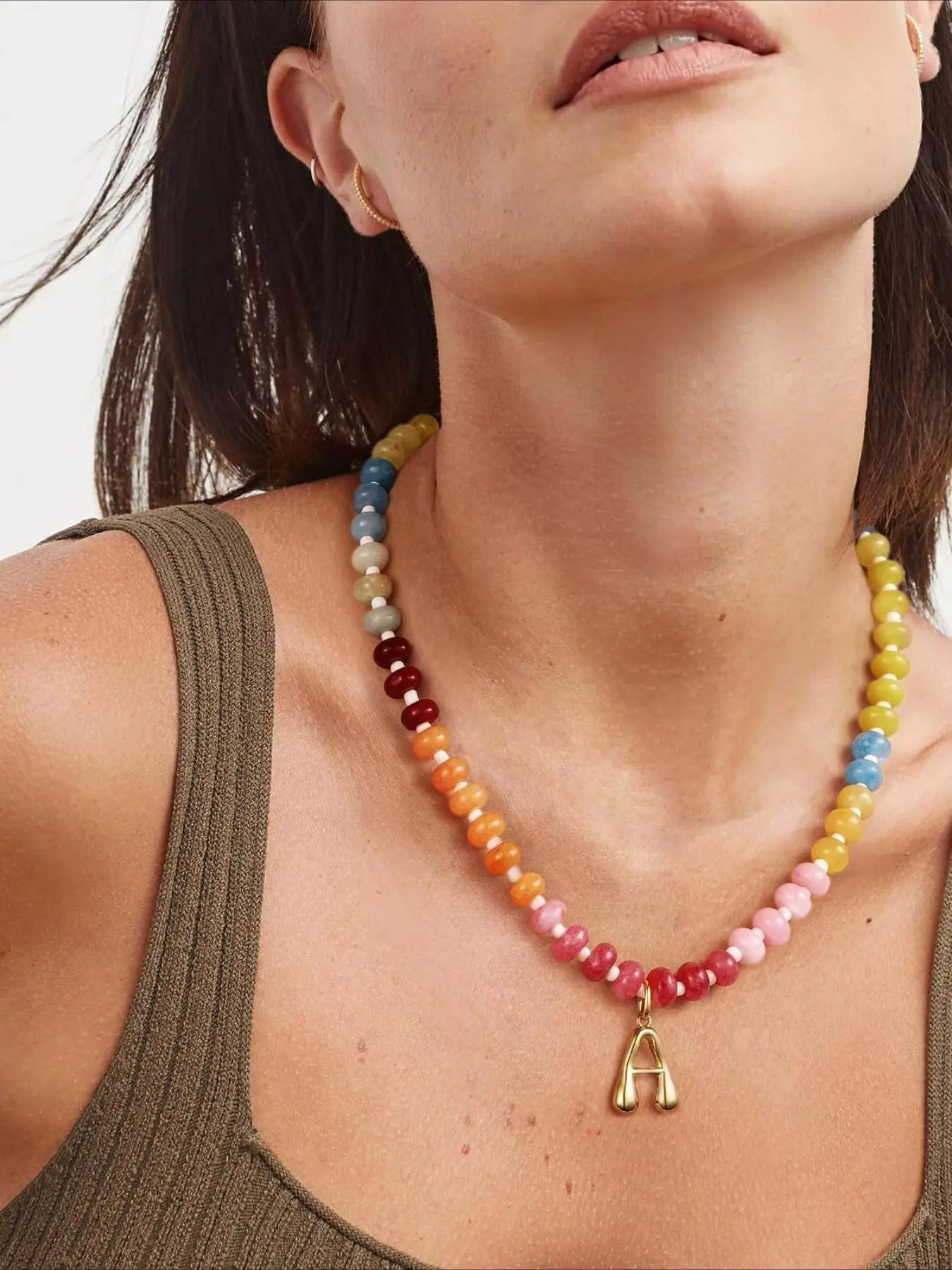 Colorful Beaded Necklace, Fashionable Bubble Letter Pendant Necklace for Women & Girls, Trendy All-match & Exquisite Jewelry for Birthday Gift, Alphabet Detail Pendant, Boho Style Necklace, Fashion Jewelry Accessories