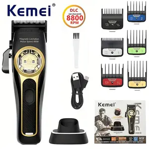 Kemei Professional Cordless Hair Clipper with Magnetic Suspension Motor, 8800 Rpm Charging Base, Men's Grooming Tool Km-2373, Cordless Hair Clippers