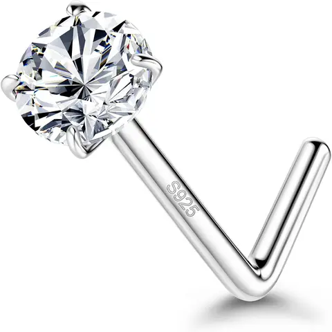 MILACOLATO 925 Sterling Silver Unisex L-Shaped Nose Studs - 18G/20G Geometric Artificial Zircon Body Jewelry, 1.5/2/3MM Hypoallergenic Daily Piercing Accessory