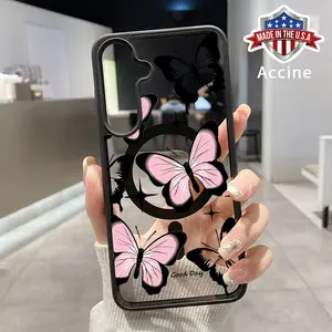 Magnetic Phone Case Compatible with Galaxy S23 Ultra S24 Plus S25 S22+ FE Floral - Butterfly Whimsy Acrylic Back TPU Edges Clear support wireless charging Bumper Cover for Girl