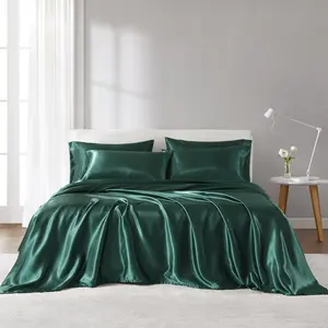 360 stand Queen Size Polyester Satin Luxury Sheet Set, 90x102x0.13 in, Emerald, Oeko-Tex Safe, for Queen Size Bed