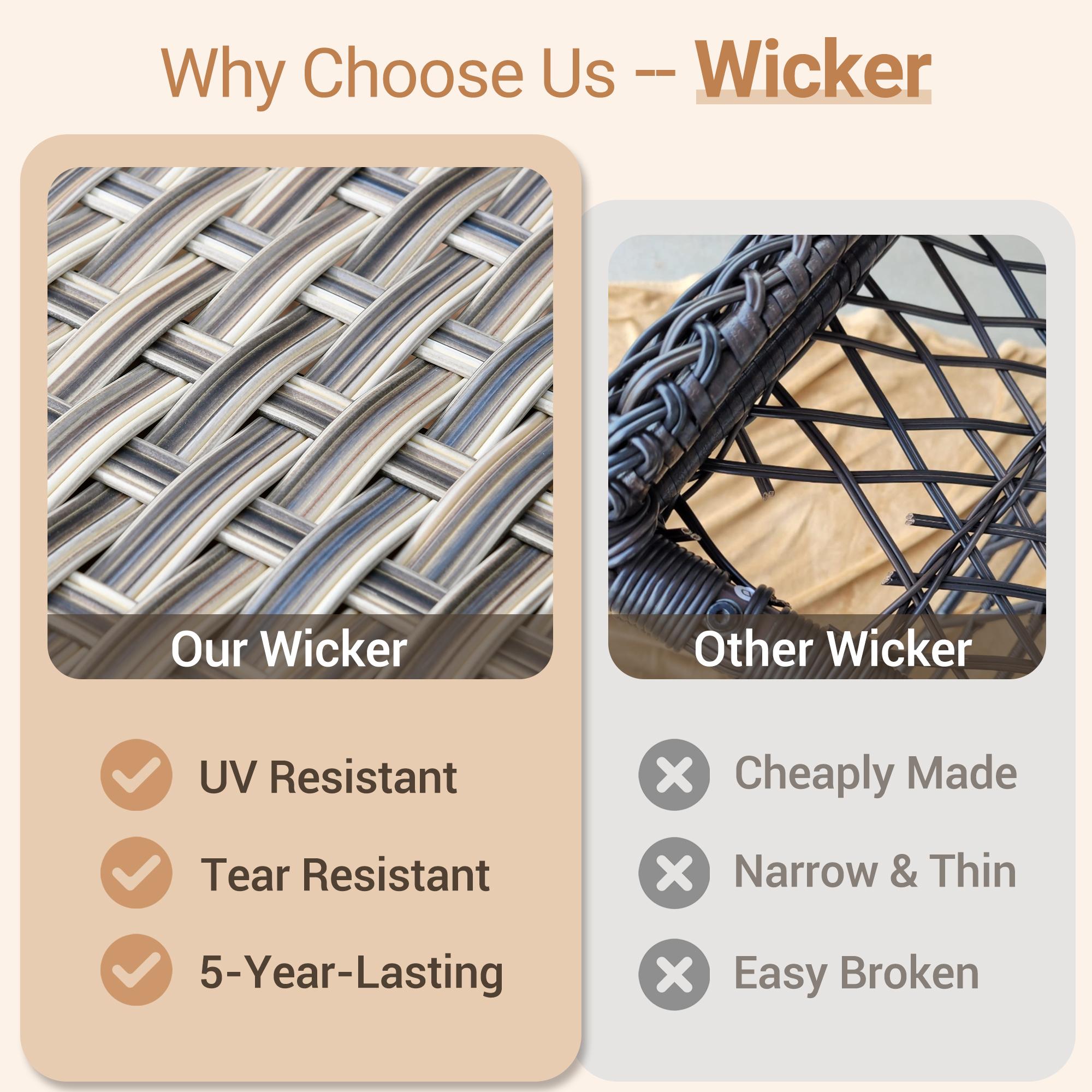 CAODOC Patio Swivel Rocking Chair Set, 3 Piece Outdoor Wicker Rattan Furniture with High Back Chairs, Thick Cushions and Side Table for Garden Porch Deck