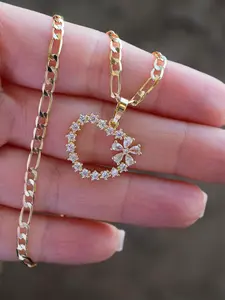 18k Gold Plated Floral Heart Necklace