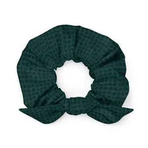 Dark Green Squares Recycled Scrunchie